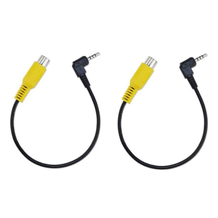 Stereo Four Section To RCA Female Car Video Cable Universal showing two short RCA female to 3.5mm right-angle adapter cables