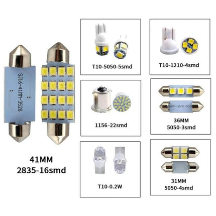 Car Interior Reading LED Light Set, 42-Piece For Cabin Lighting - 41mm 2835-16smd and assorted T10 5050 1210 1156 bulbs for map, mirror, glove box