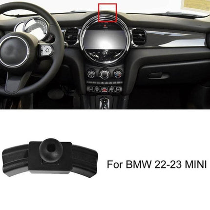 BMW Car Air Outlet Phone Holder Snap On Dashboard Mount installed on Mini dashboard center top, secure snap-on phone mount for navigation and hands-free use