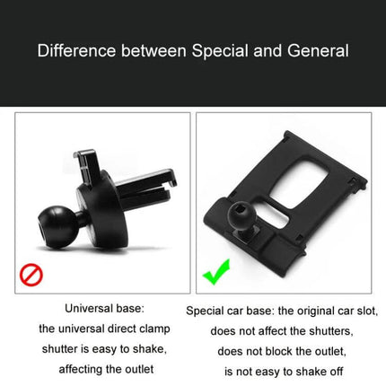 BMW Car Air Outlet Phone Holder Snap On Dashboard Mount - comparison image showing universal clamp vs special car base stability