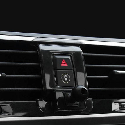 BMW Car Air Outlet Phone Holder Snap On Dashboard Mount attached to BMW air vent showing snap-on ball joint and unobstructed airflow