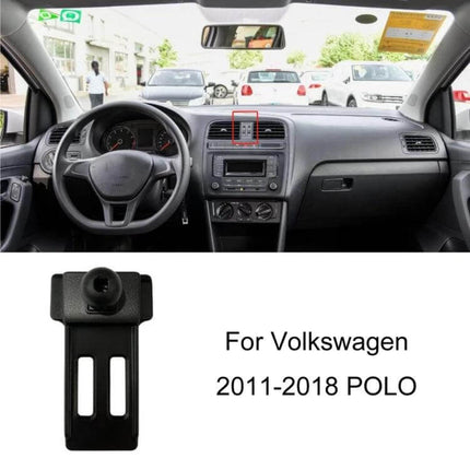 VW Air Outlet Phone Holder Base For Dashboard In Car mounted on VW Polo dashboard near center air vent, compact durable plastic phone mount