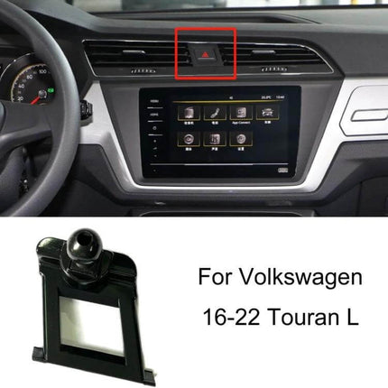 Car Air Outlet Phone Holder Base Snap On Dash Mount installed on VW Touran L dashboard air vent, compact snap-on base for hands-free navigation