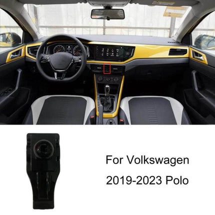 Car Air Outlet Phone Holder Base Snap On Dash Mount installed in Volkswagen Polo 2019-2023 center vent, compact snap-on dash phone mounting solution