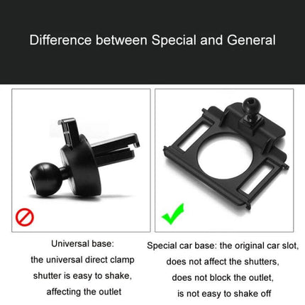 Car Air Outlet Phone Holder Base Snap On Dash Mount showing universal vs special base comparison, special base fits original car slot and won’t block outlet