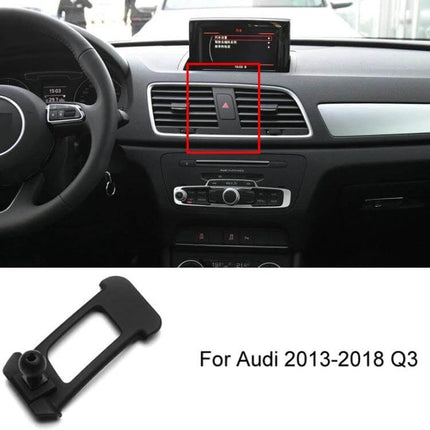 Audi Dashboard Phone Holder Mount For Left Hand Drive Cars installed on Audi Q3 dashboard vent, compact hands-free phone mount keeping screen visible