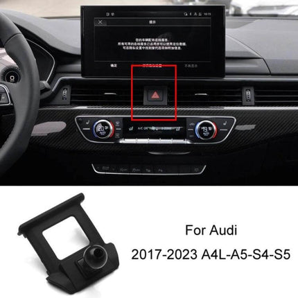 Audi Dashboard Phone Holder Mount For Left Hand Drive Cars installed on Audi A4/A5/S4/S5 dashboard near hazard button, hands-free navigation and vent-safe base