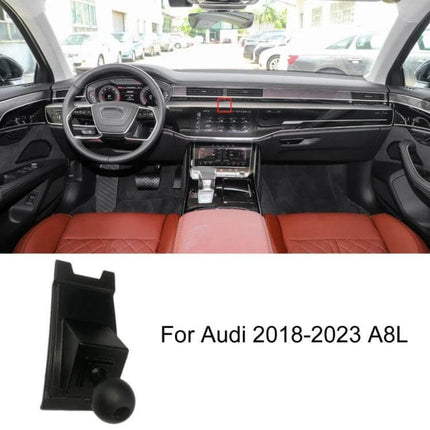 Audi Dashboard Phone Holder Mount For Left Hand Drive Cars installed on Audi A8L 2018-2023 dashboard showing vent-safe, compact hands-free phone placement