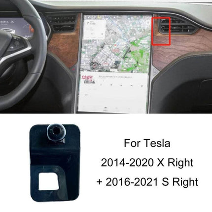 Tesla Air Outlet Clip Phone Holder Base Left Mount installed on Tesla dashboard left air vent, compact 360° ball head for navigation and hands-free driving