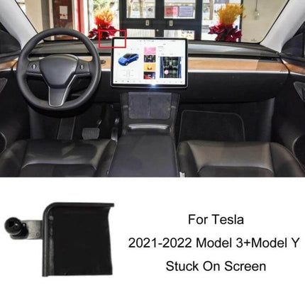 Tesla Air Outlet Clip Phone Holder Base Left Mount installed on Tesla dashboard near air outlet showing 360-degree ball head and compact base