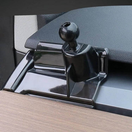 Tesla Air Outlet Clip Phone Holder Base Left Mount installed on dashboard with 360-degree ball head for stable hands-free use