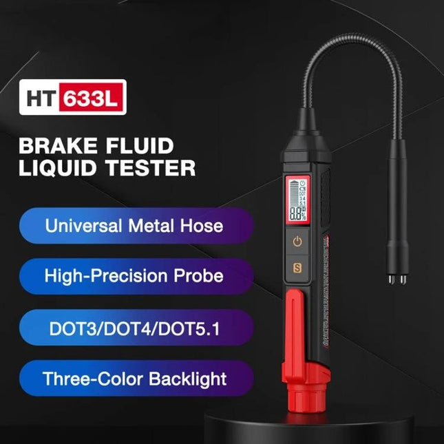 Use HABOTEST Pen for Checking Moisture in Motorcycle Brake Fluids - HABOTEST HT633L brake fluid liquid tester with flexible metal hose and three-color backlight