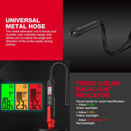 Use HABOTEST Pen for Checking Moisture in Motorcycle Brake Fluids - flexible metal hose and three-color backlight indicator