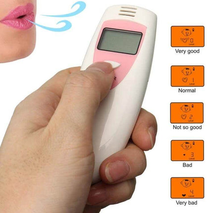 Bad Breath Detector Odor Gas Test Monitor With Digital LCD Display handheld breath tester with backlit screen and cartoon freshness indicators