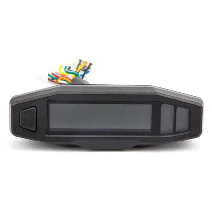 Motorcycle Digital LCD Instrument Panel With Speed Display compact black universal 12V dash showing LCD screen, wires and single control button