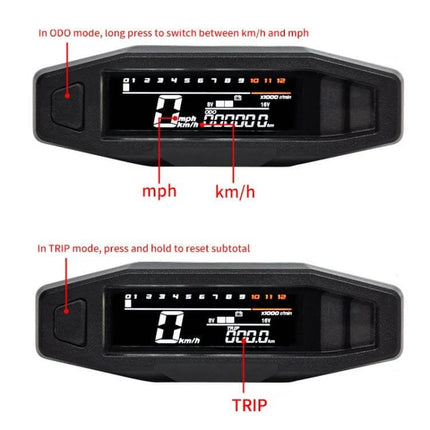 Motorcycle Digital LCD Instrument Panel With Speed Display compact universal 12V dash showing speed odometer trip km/h mph