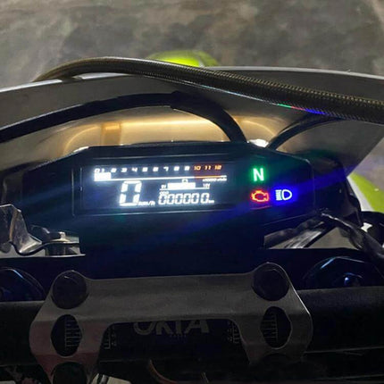 Motorcycle Digital LCD Instrument Panel With Speed Display showing speedometer, odometer, neutral and indicator lights on 12V motorcycle dash