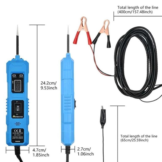 Handy Circuit Tester for Daily Vehicle Maintenance - blue automotive wiring probe with long cable and alligator clips for battery and short circuit testing