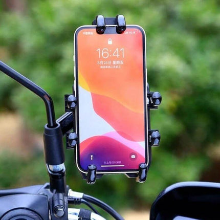 Phone Mount Eight Claw for Motorcycle Handlebar Easy One Hand Access securely holding 4.7–7.2" phone on handlebars with adjustable back screw