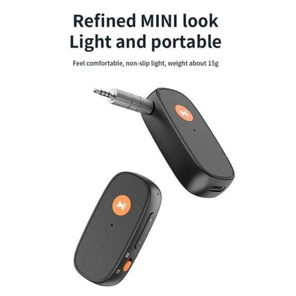 2-In-1 Car Bluetooth Receiver Transmitter For Hands-Free Calls compact black mini AUX plug device for wireless music and hands-free calling