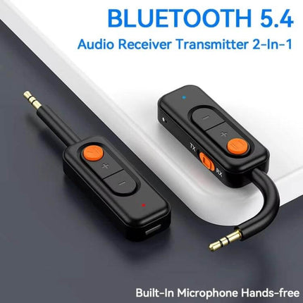 2-In-1 Bluetooth Receiver And Transmitter For In-Car Use with 3.5mm aux, one-button switch, built-in microphone and compact mobile audio design