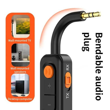 2-In-1 Bluetooth Receiver And Transmitter For In-Car Use compact bendable 3.5mm aux adapter with one-button switch and HD mic