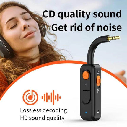 2-In-1 Bluetooth Receiver And Transmitter For In-Car Use compact 3.5mm aux adapter with noise-reduction mic and one-button switch