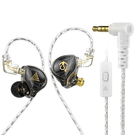 QKZ Wired In-Ear Earphones With Mic For Commuting And Calls black gold 10mm driver silver-plated cable