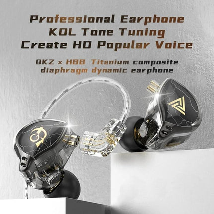 QKZ Wired In-Ear Earphones With Mic For Commuting And Calls high-detail gray transparent earphones with cable
