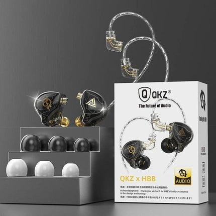 QKZ Wired In-Ear Earphones With Mic For Commuting And Calls black 10mm driver silver-plated cable