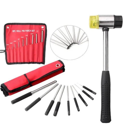 9-Piece Roll Pin Punch Set Heavy Duty HSS With Hammer | Syndmart