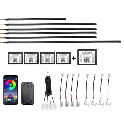 Car Hidden Acrylic RGB LED Ambient Light Strip For Interior Mood, flexible ABS silicone bars with app, remote, touch control kit