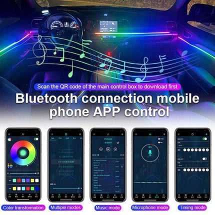 Car Hidden Acrylic RGB LED Ambient Light Strip For Interior Mood - dashboard and footwell RGB ambient lighting with app, remote, music sync control