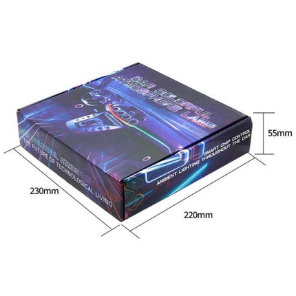 Car Hidden Acrylic RGB LED Ambient Light Strip For Interior Mood boxed kit product packaging with dimensions shown
