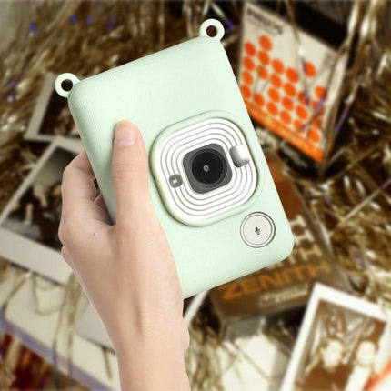 Soft Silicone Protective Case for FUJIFILM Instax Mini Liplay in mint green held in hand showing camera cutouts and button access