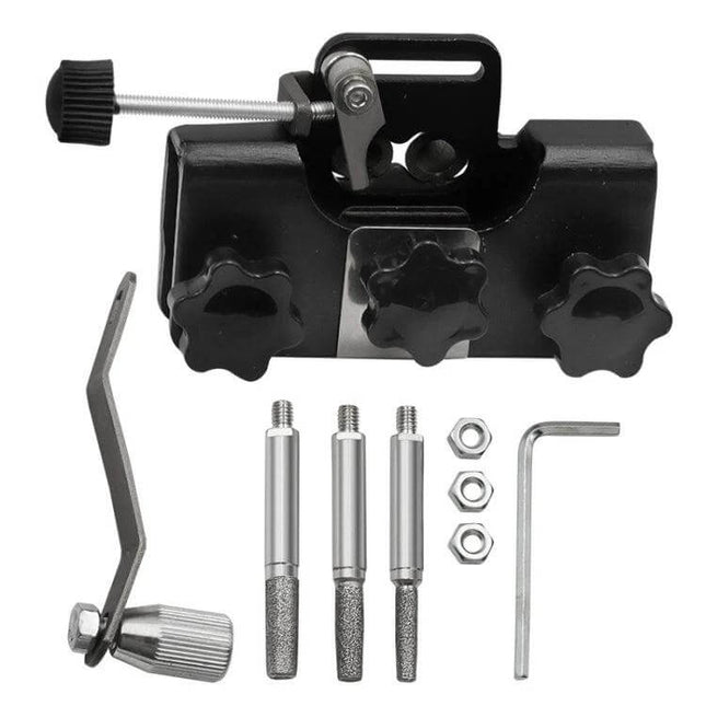 Portable Handheld Chain Saw Sharpener, Three-Head Grinding with aluminum body, three emery heads and hand-crank for on-site saw chain sharpening