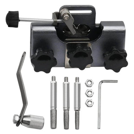 Portable Handheld Chain Saw Sharpener, Three-Head Grinding - compact aluminum hand-cranked chain saw sharpener with three emery grinding heads and accessories
