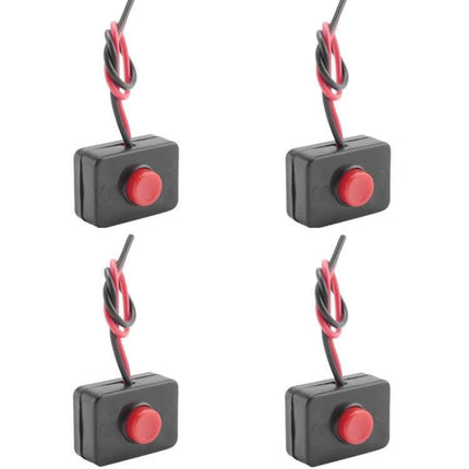 Car Horn Switch Button For Vehicle Use Small On Off Button Four Pack - 4 compact black ABS horn push buttons with red caps and wires