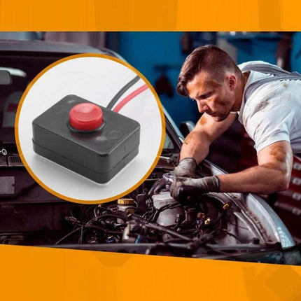 Car Horn Switch Button For Vehicle Use Small On Off Button Four Pack – compact ABS press-and-hold horn button shown with mechanic and engine backdrop