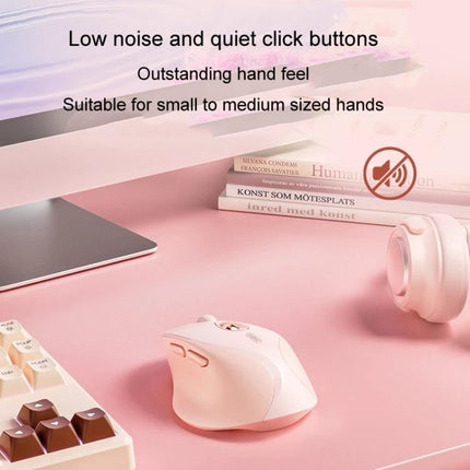 Inphic Rechargeable Wireless Mouse for Office and Gaming on pink desk, low-noise click, ergonomic design, adjustable DPI, Bluetooth and wireless