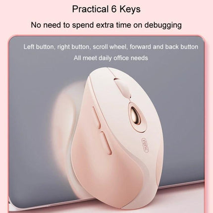 Inphic Rechargeable Wireless Mouse for Office and Gaming in pink showing ergonomic vertical design with 6 practical buttons and scroll wheel