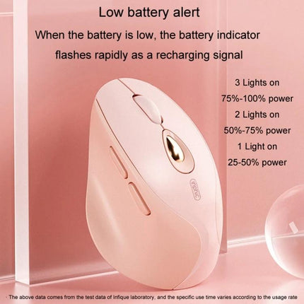 Inphic Rechargeable Wireless Mouse for Office and Gaming showing pink low-battery indicator and ergonomic side buttons
