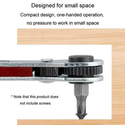 Mini Bi Directional Ratchet Screwdriver Wrench Flat Head For Home Repairs compact 90-degree one-handed ratchet for tight spaces, carbon steel core, slip-resistant handle