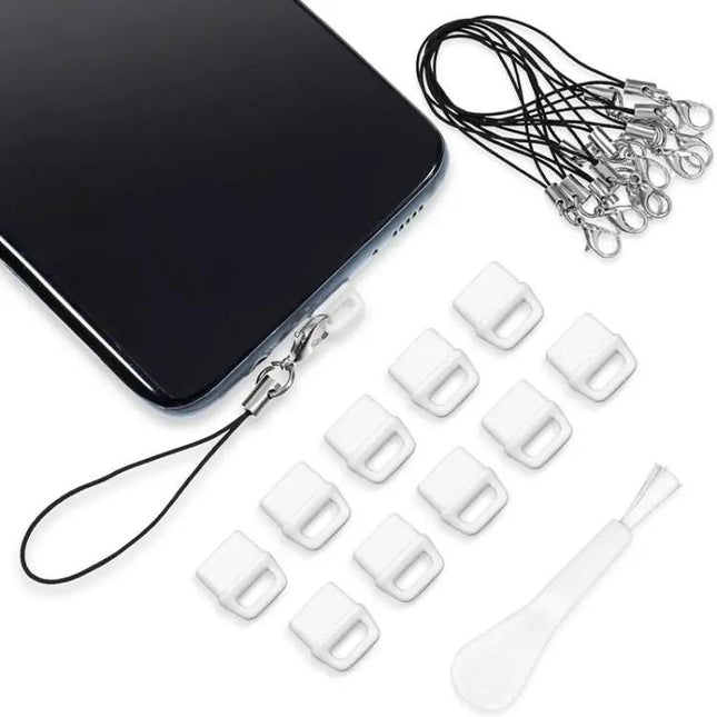 USB-C Silicone Dust Plug Lanyard With Cleaning Brush Set | Syndmart