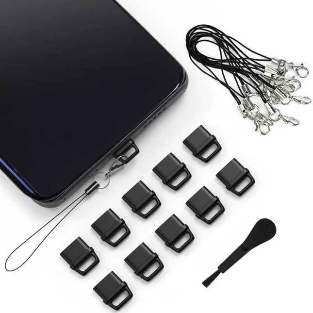 USB-C Silicone Dust Plug Lanyard With Cleaning Brush Set | Syndmart