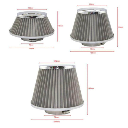 Car Air Filter High Flow Mushroom-Head Intake Cartridge Small universal washable gray cone filter with stainless steel core and rubber seal