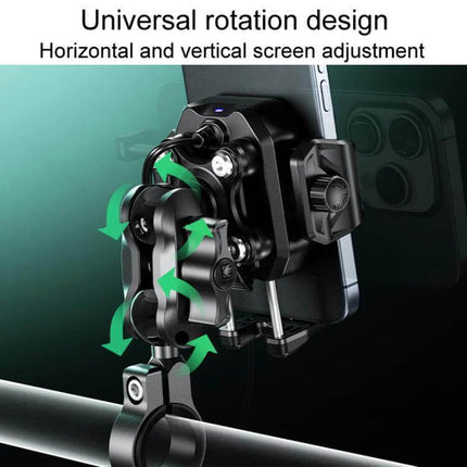Kewig Outdoor Riding Phone Mount With Qi Wireless Charger mounted on bike handlebar showing adjustable rotation and secure phone grip