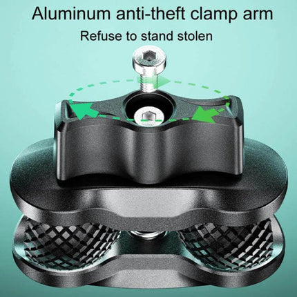 Kewig Outdoor Riding Phone Mount With Qi Wireless Charger close-up of aluminum anti-theft clamp arm and screw for secure bike mounting