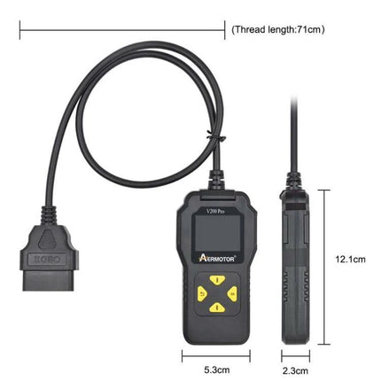 Aermotor Tool for Everyday Vehicle Diagnostic Checks handheld OBD-II code reader with cable and yellow control buttons