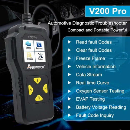 Aermotor Tool for Everyday Vehicle Diagnostic Checks handheld V200 Pro scanner reading and clearing car fault codes